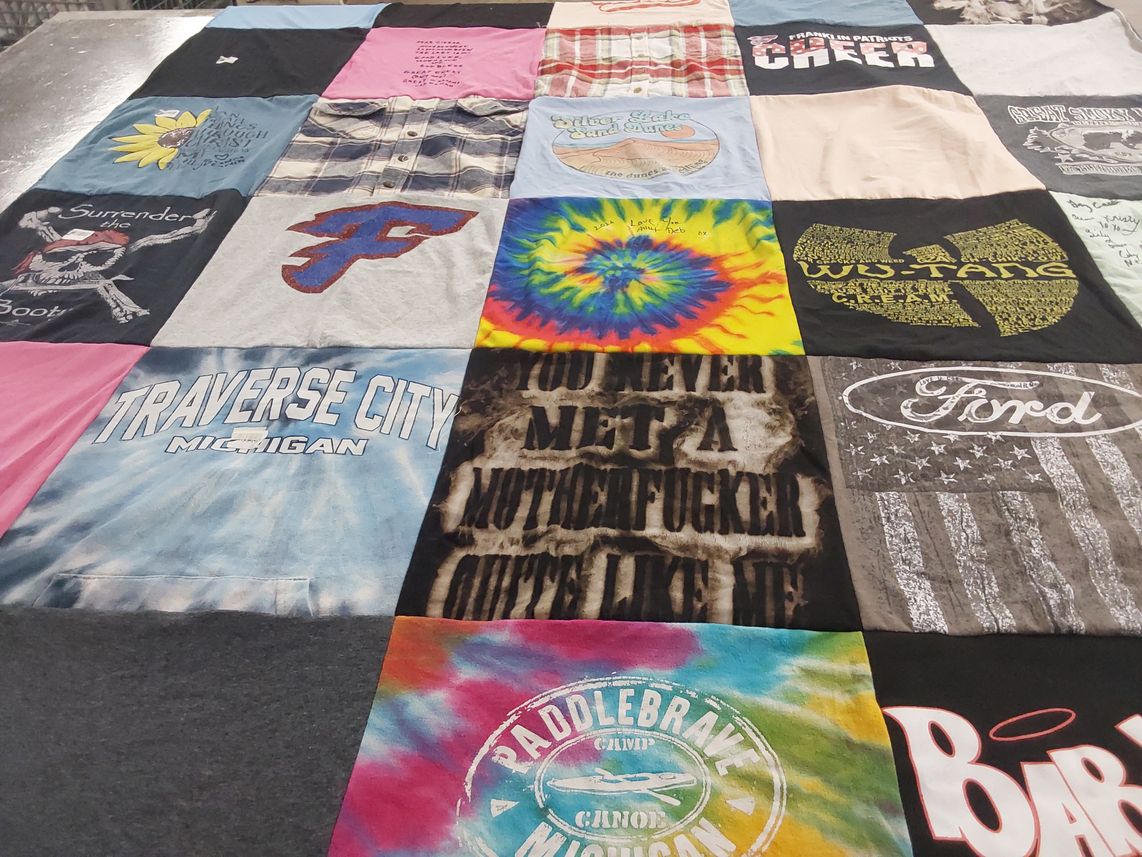 T-shirt quilt with music, outdoors themes by Michelle from MI
