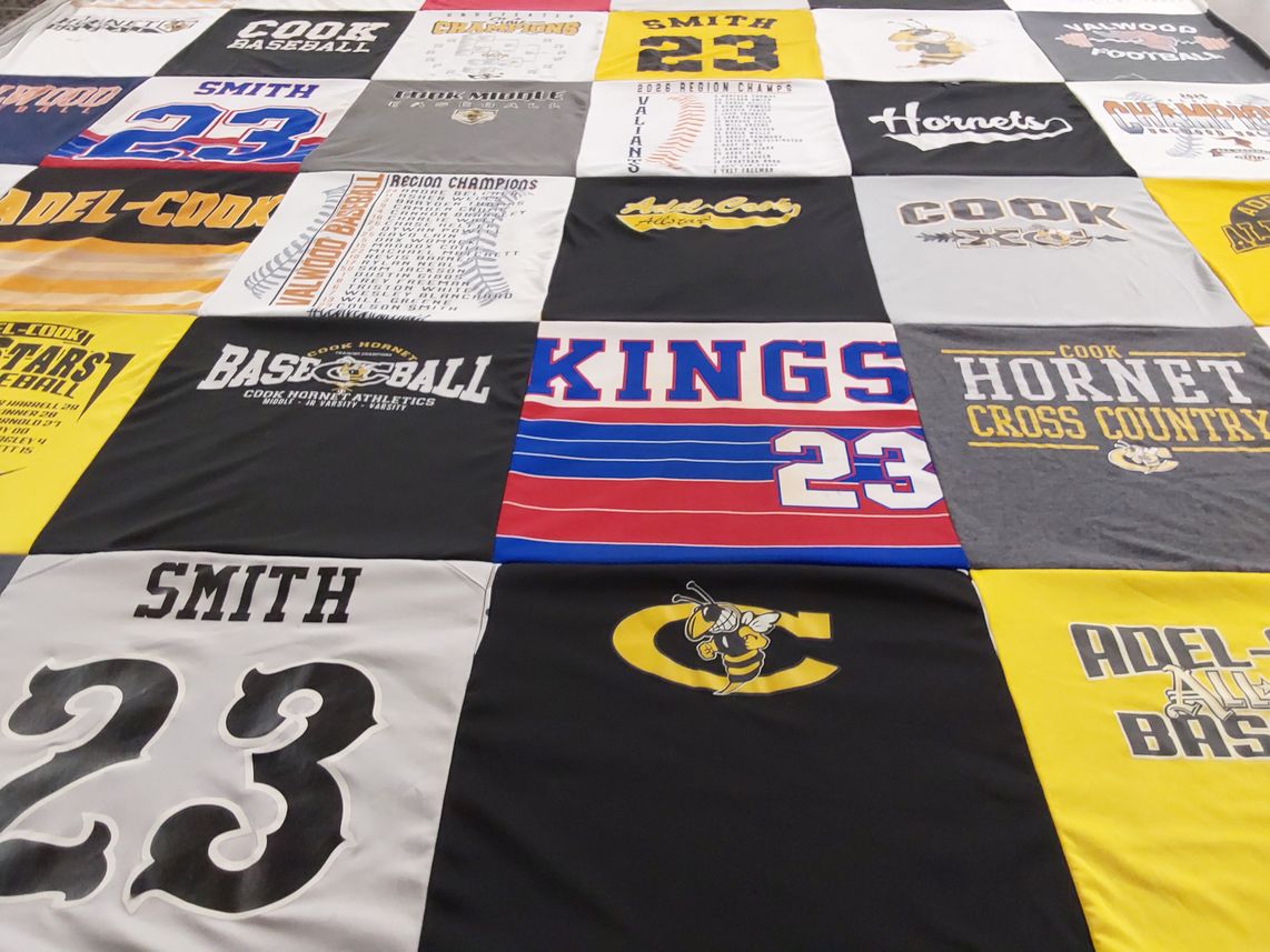 T-shirt quilt featuring cook hornets, cook kings by Sherry from GA