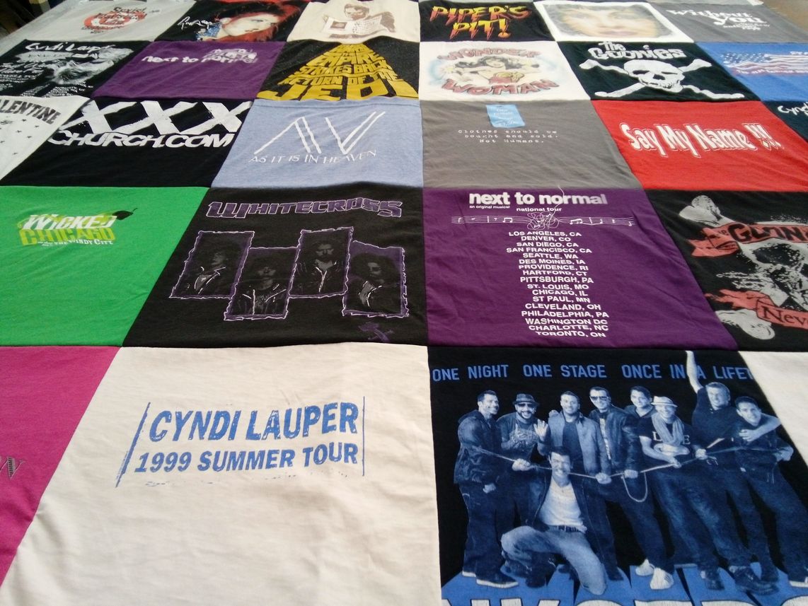 T-shirt quilt with music, theater themes by Robert from NY