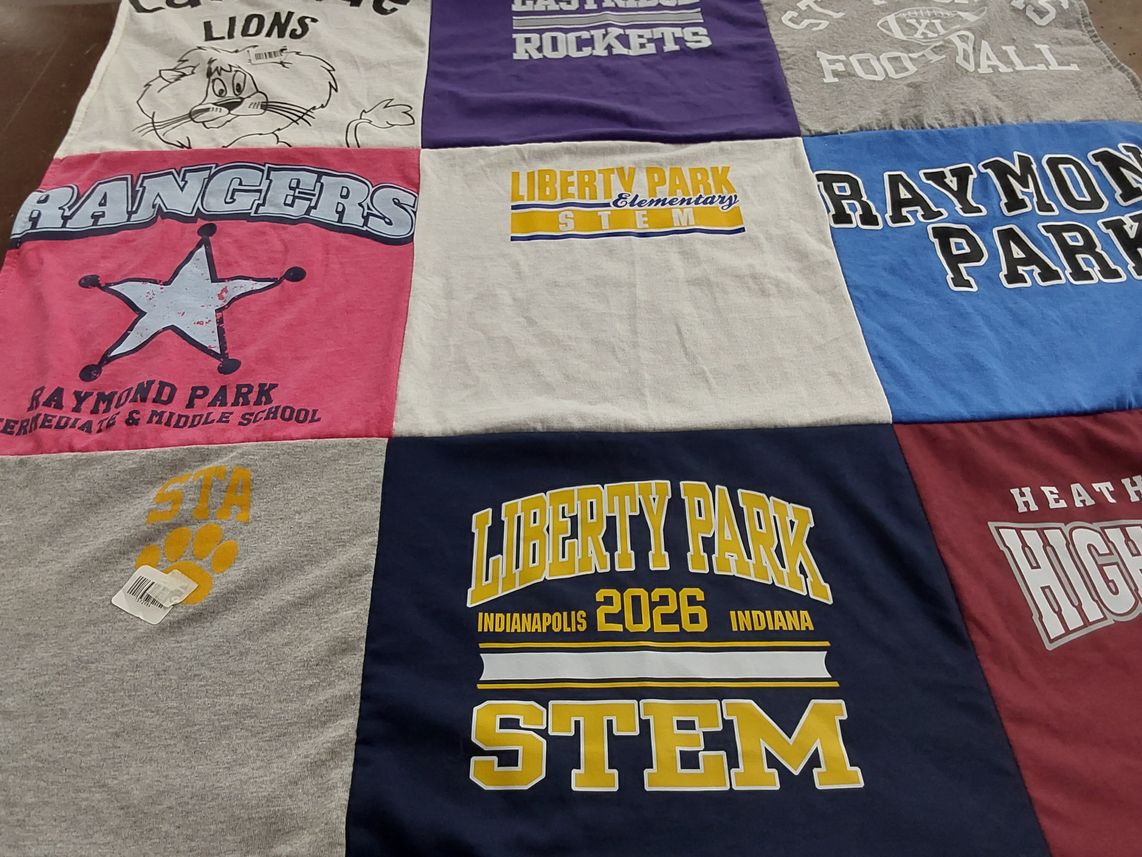 T-shirt quilt from liberty park elementary, raymond park intermediate and middle school by Samantha from IN