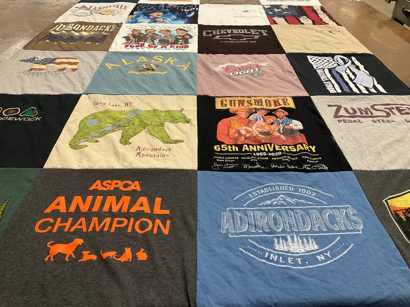 T-shirt quilt with outdoors, animals themes by Valerie from NY