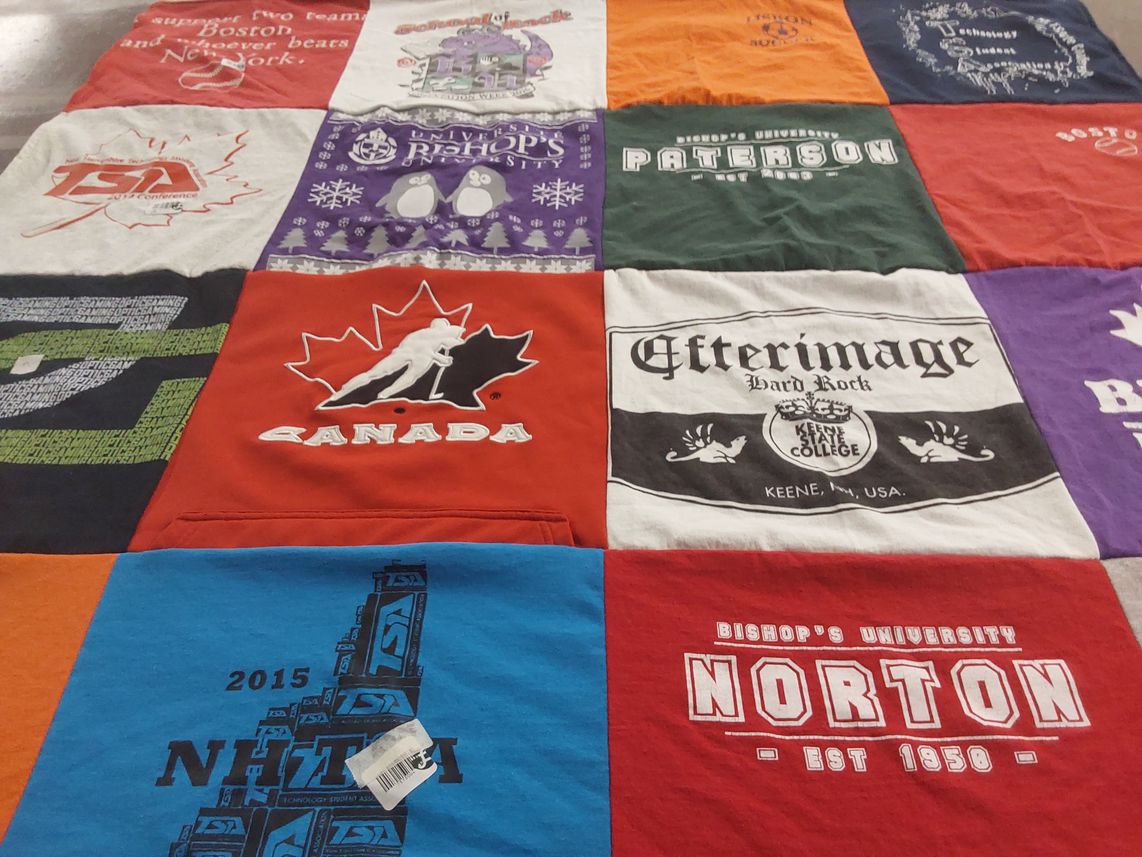 T-shirt quilt from bishop's university, keene state college by Sylvie from NH