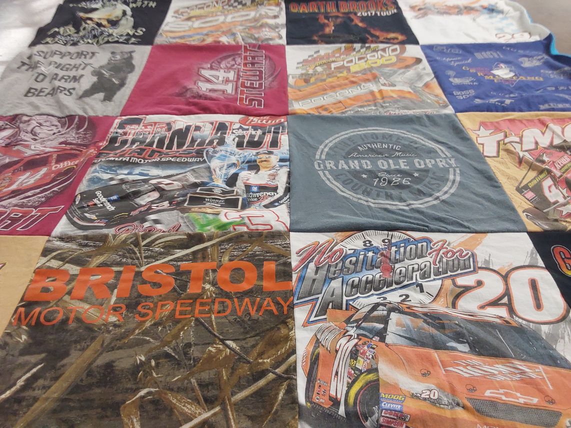 T-shirt quilt with nascar, country music themes by Joseph from NJ