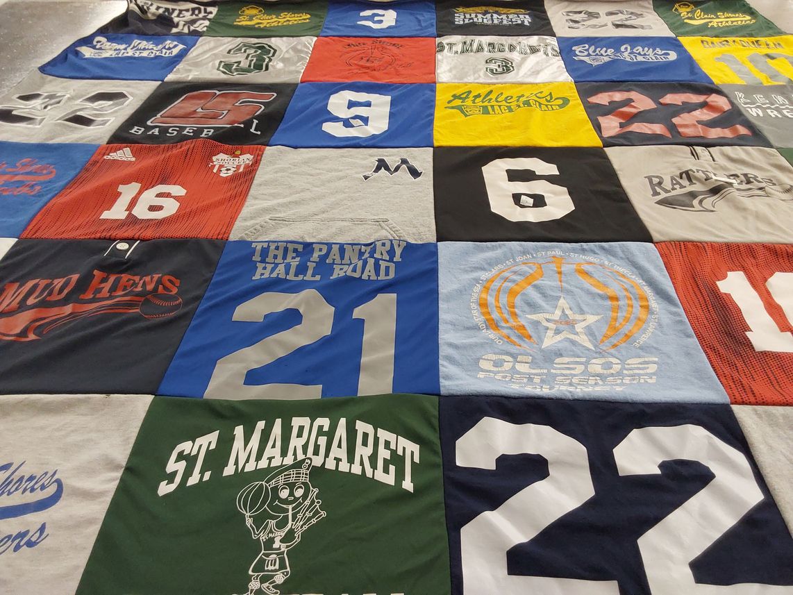 T-shirt quilt featuring blue jays by Jeana from MI