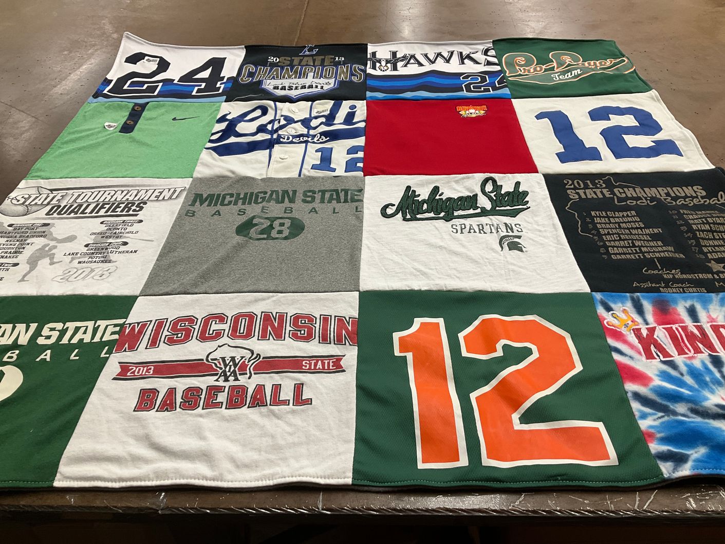 T-shirt quilt from michigan state university, wisconsin state university by Christine from WI