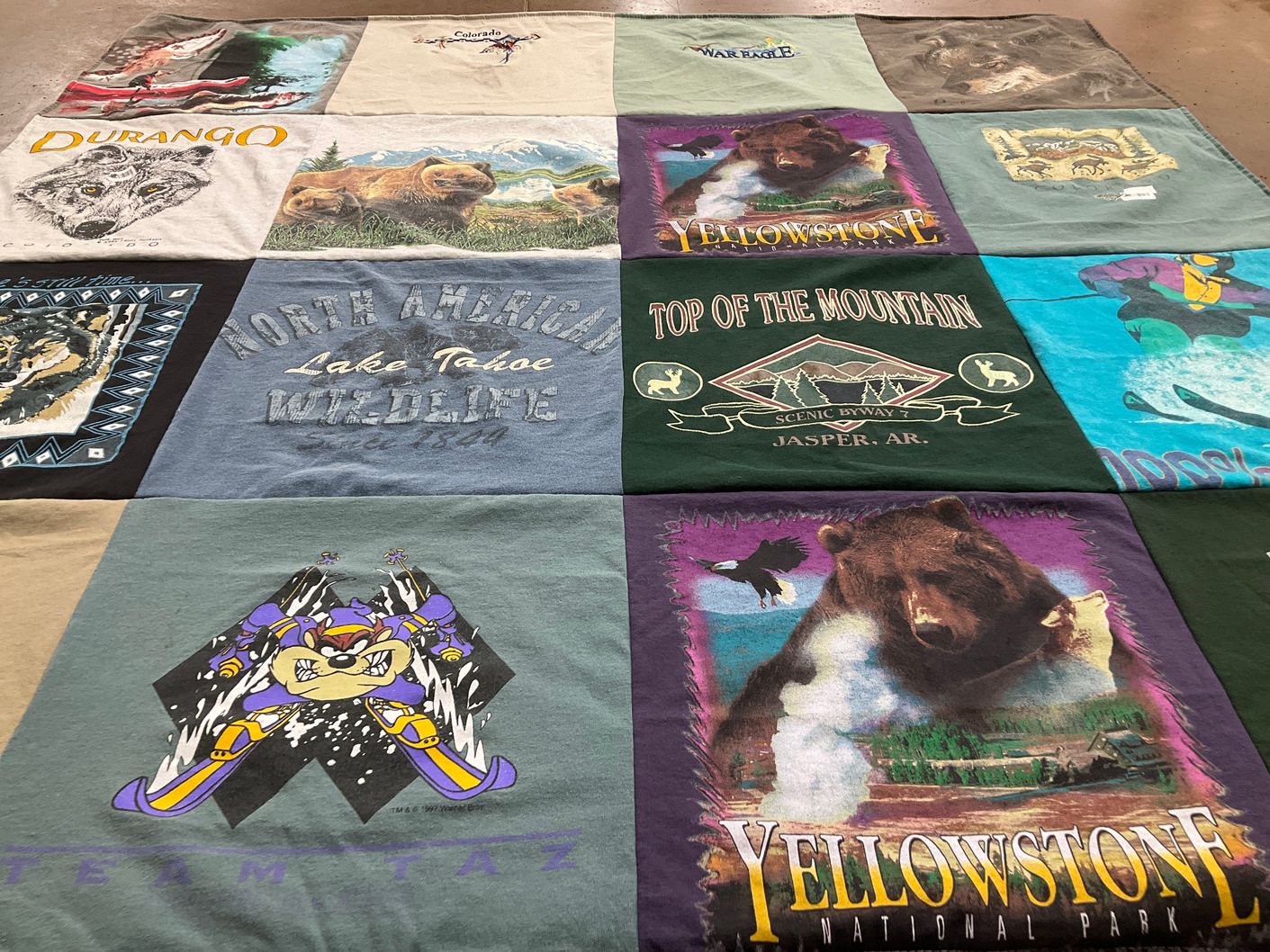 T-shirt quilt with nature, wildlife themes by Sheilah from AR