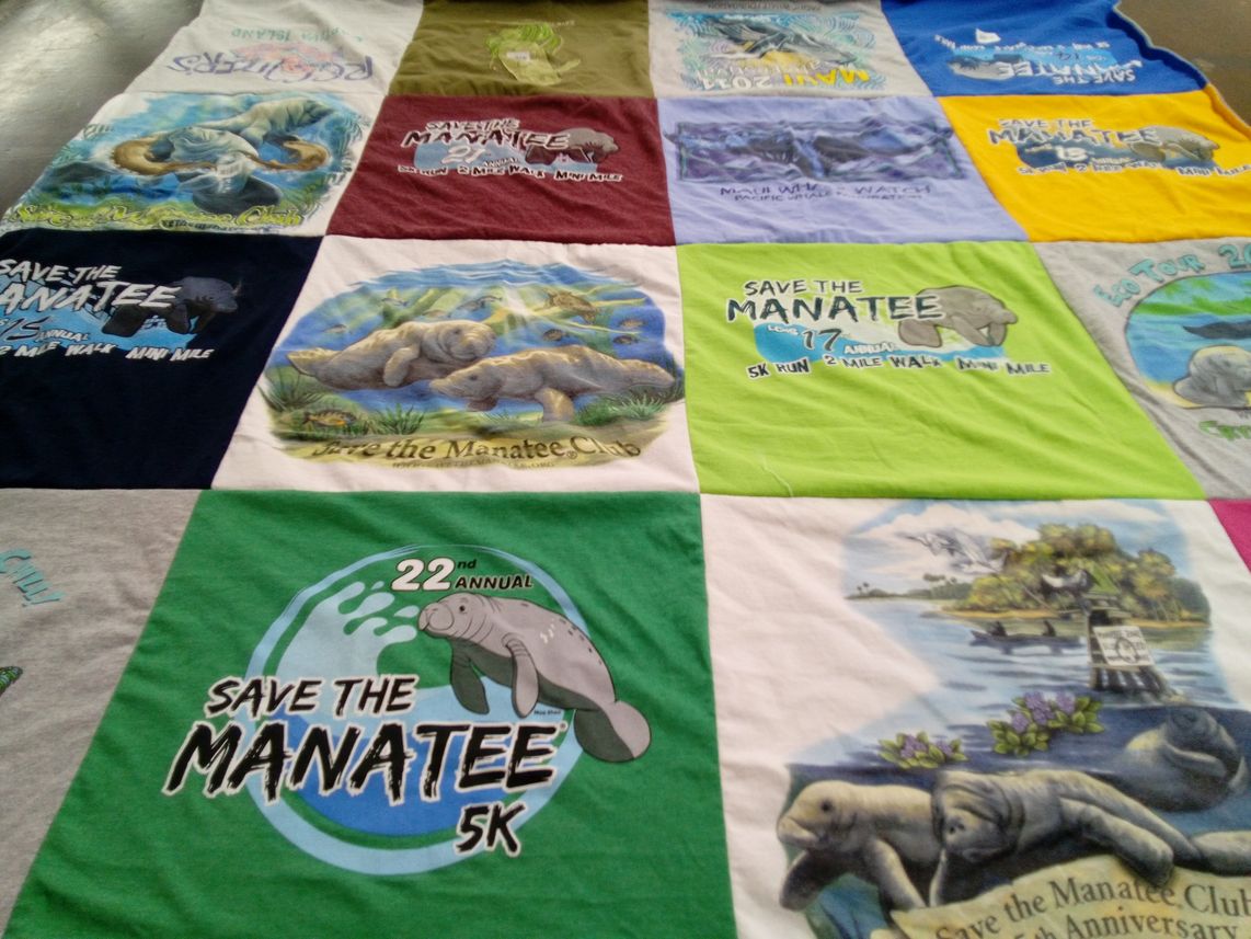 T-shirt quilt with marine conservation, animal protection themes by Emily from LA