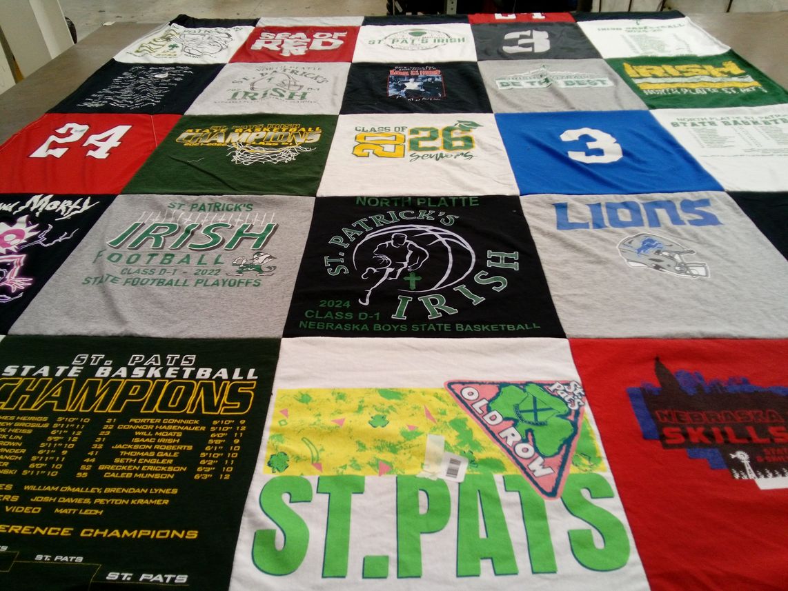 T-shirt quilt featuring st. patrick's football team, st. patrick's basketball team by Trey from NE