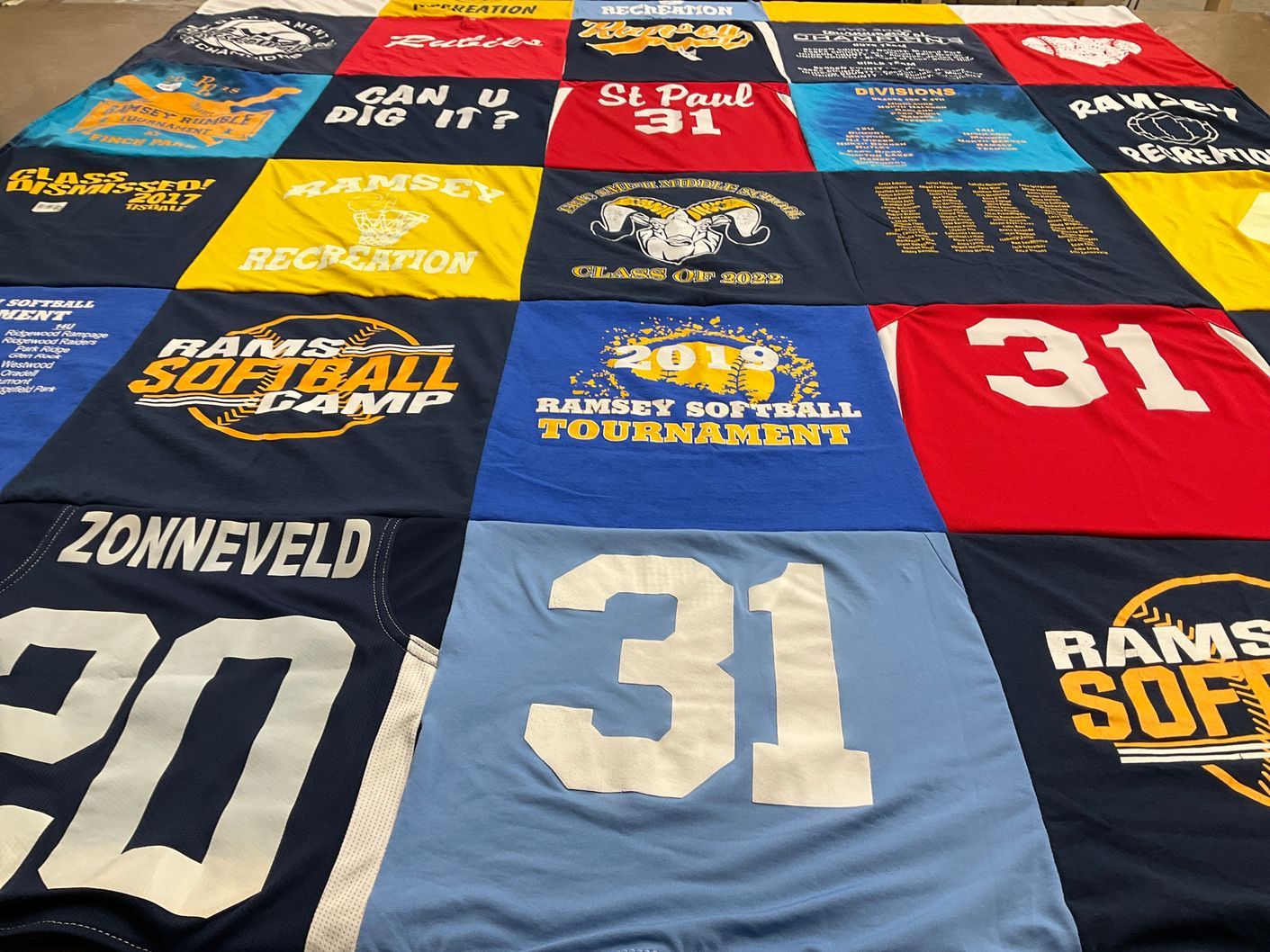 T-shirt quilt featuring ramsey softball by Cynthia from NJ