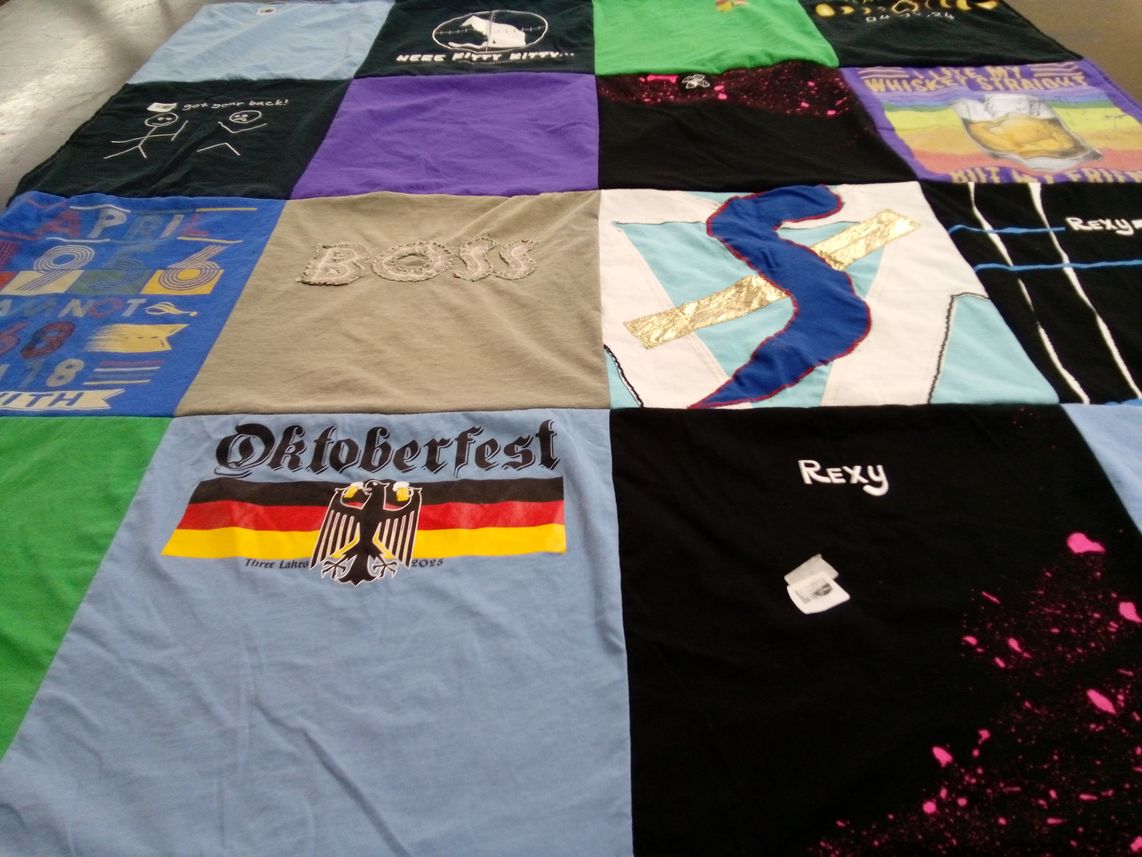 T-shirt quilt with celebrations, birthdays themes by coyotetf from WI