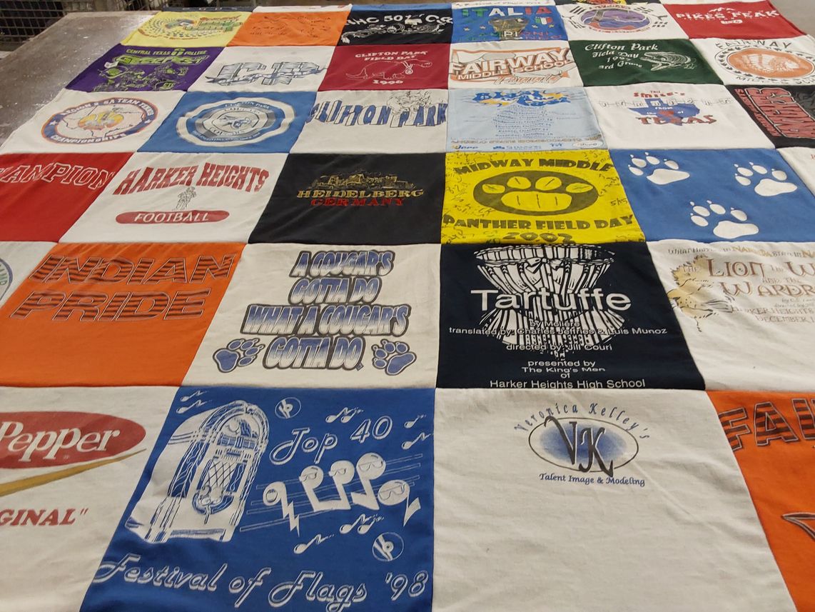 T-shirt quilt featuring harker heights high school football, midway middle school by Anne from TX