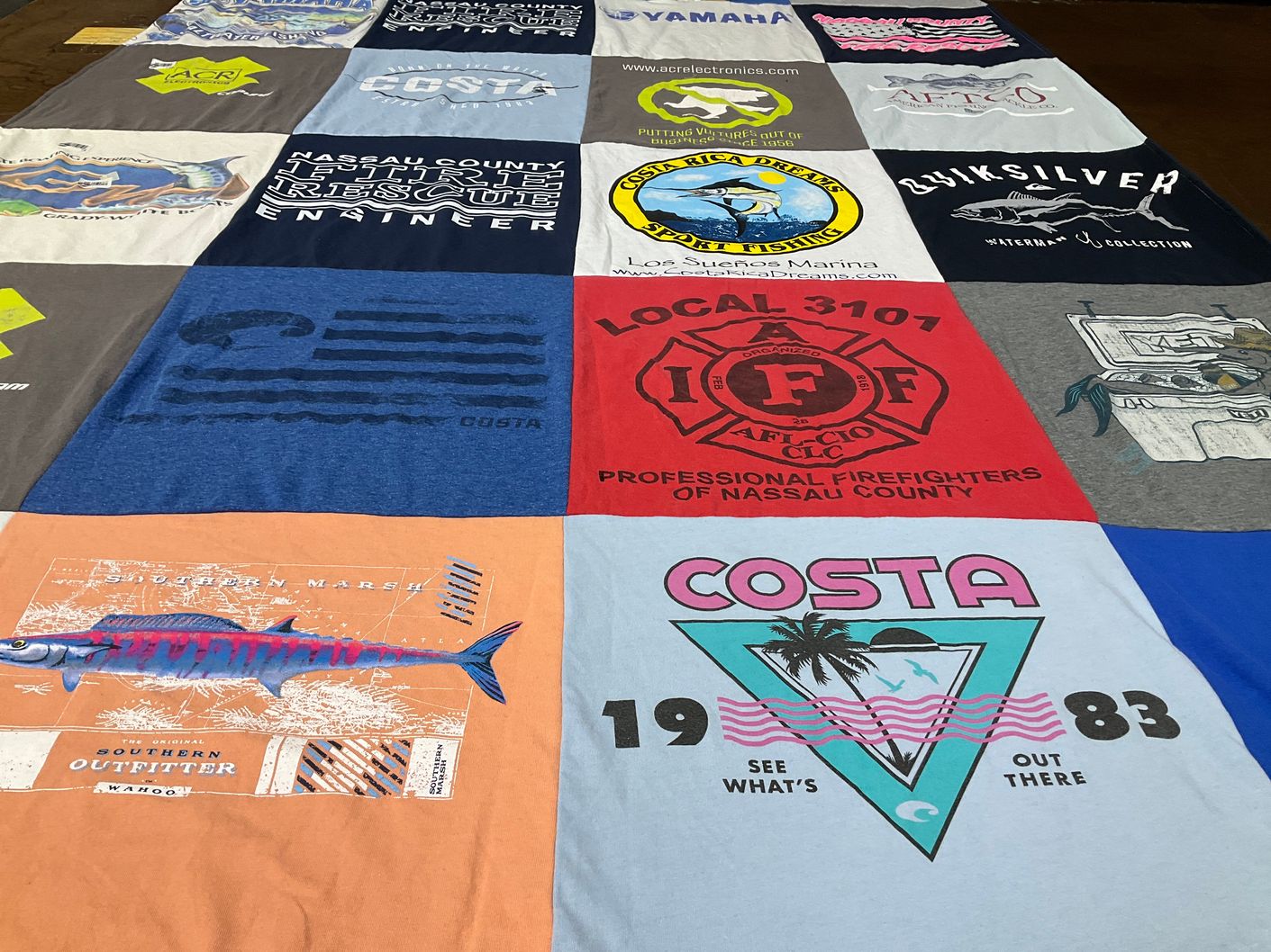 T-shirt quilt with fishing, outdoors themes by Demetrios from FL