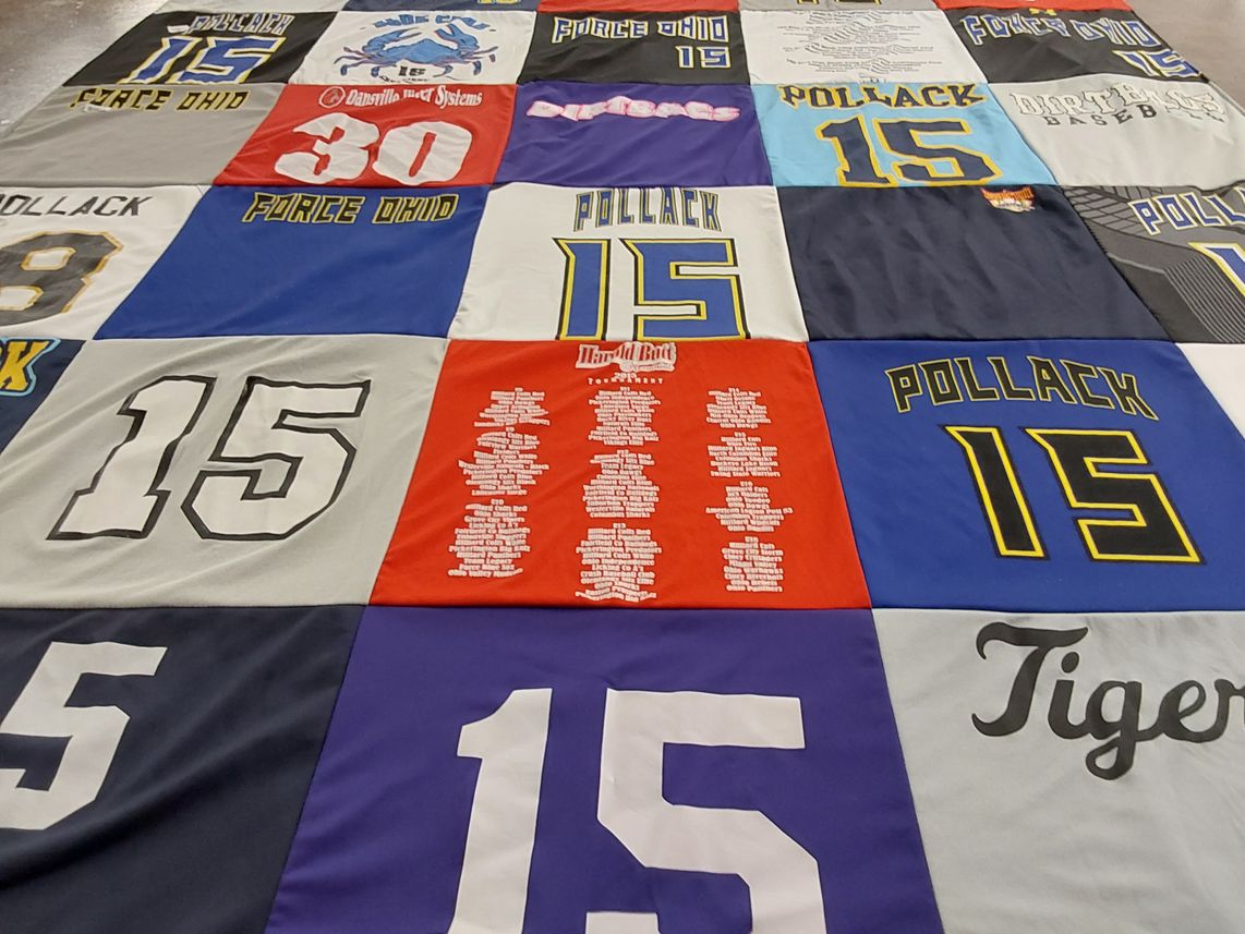 T-shirt quilt with baseball themes by Shari from AZ