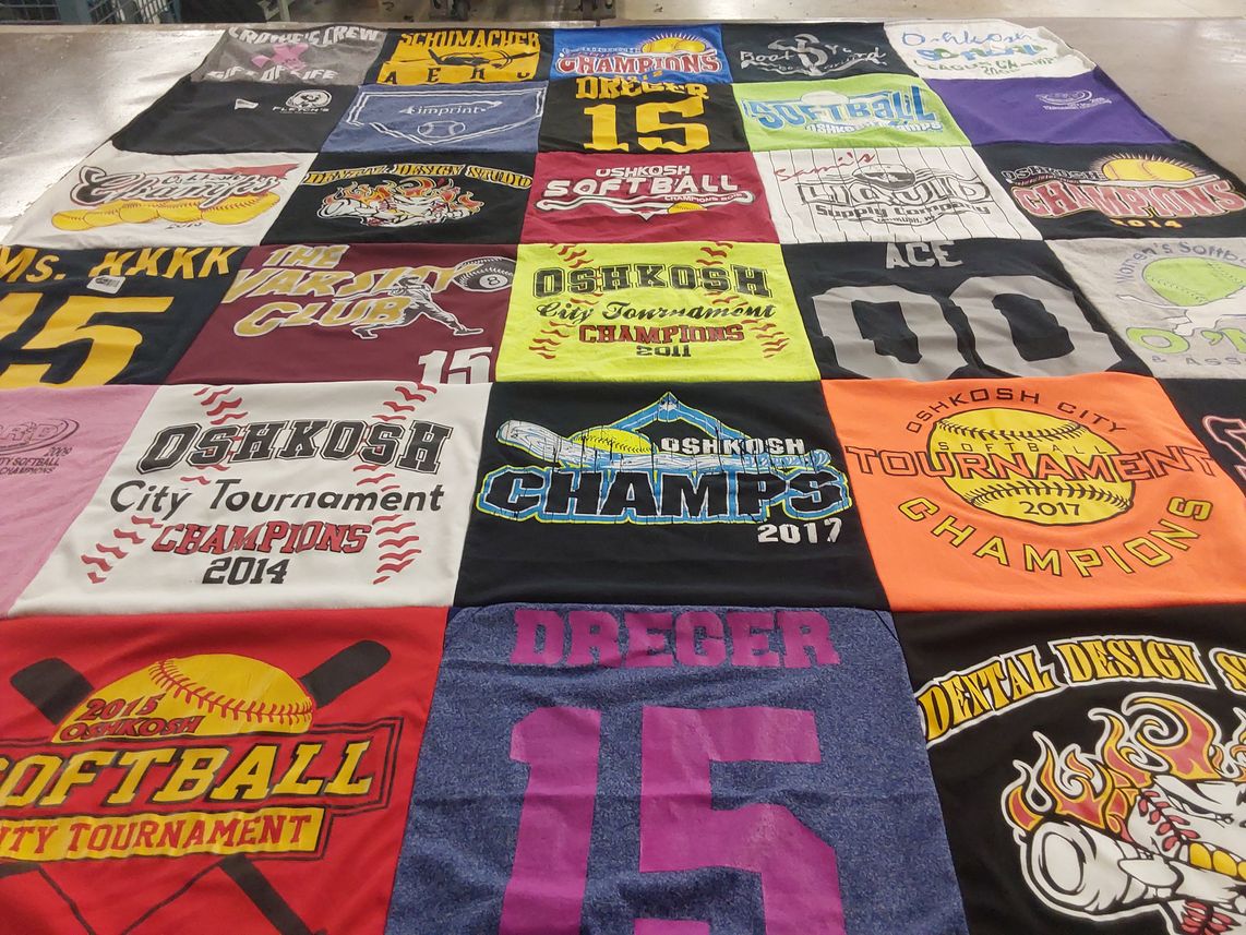 T-shirt quilt with softball themes by Patricia from WI