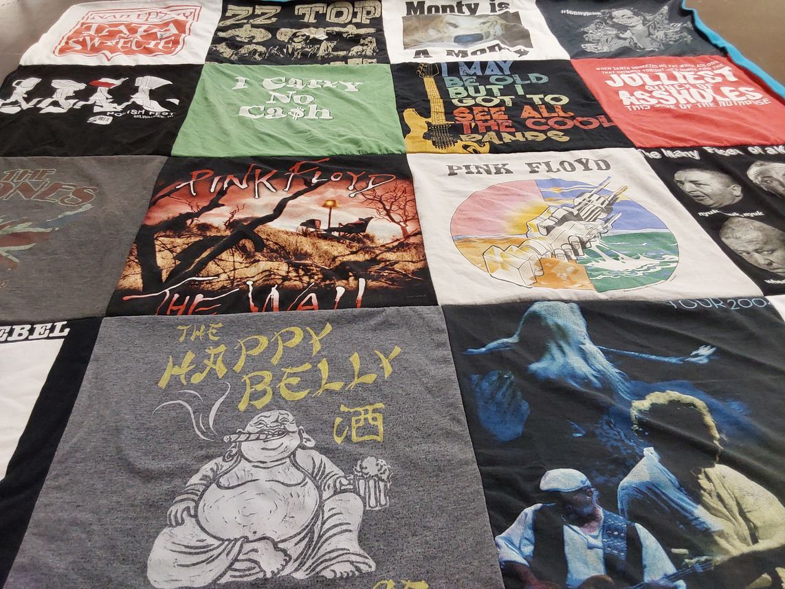T-shirt quilt with music, concerts themes by Diana from IL
