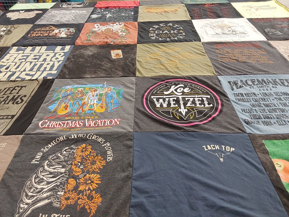 T-shirt quilt with music, travel themes by Brad from OK