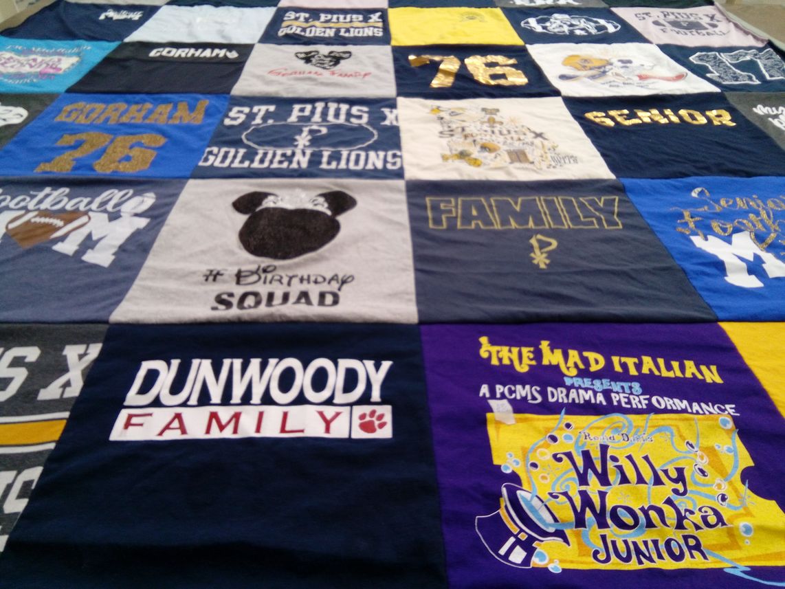 T-shirt quilt featuring st. pius x golden lions by Rosemary from GA