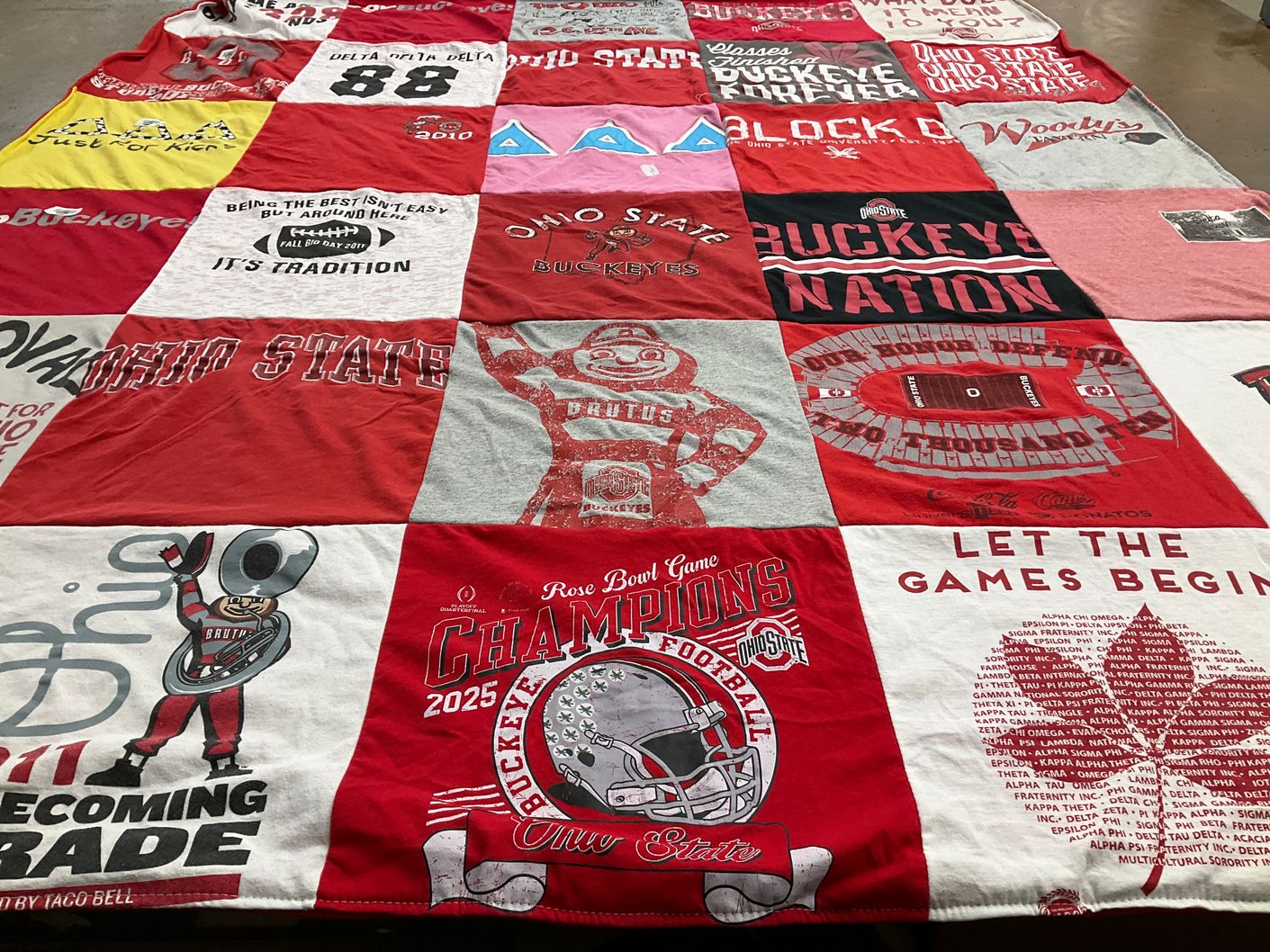 T-shirt quilt featuring ohio state university buckeyes by Ellen from AZ