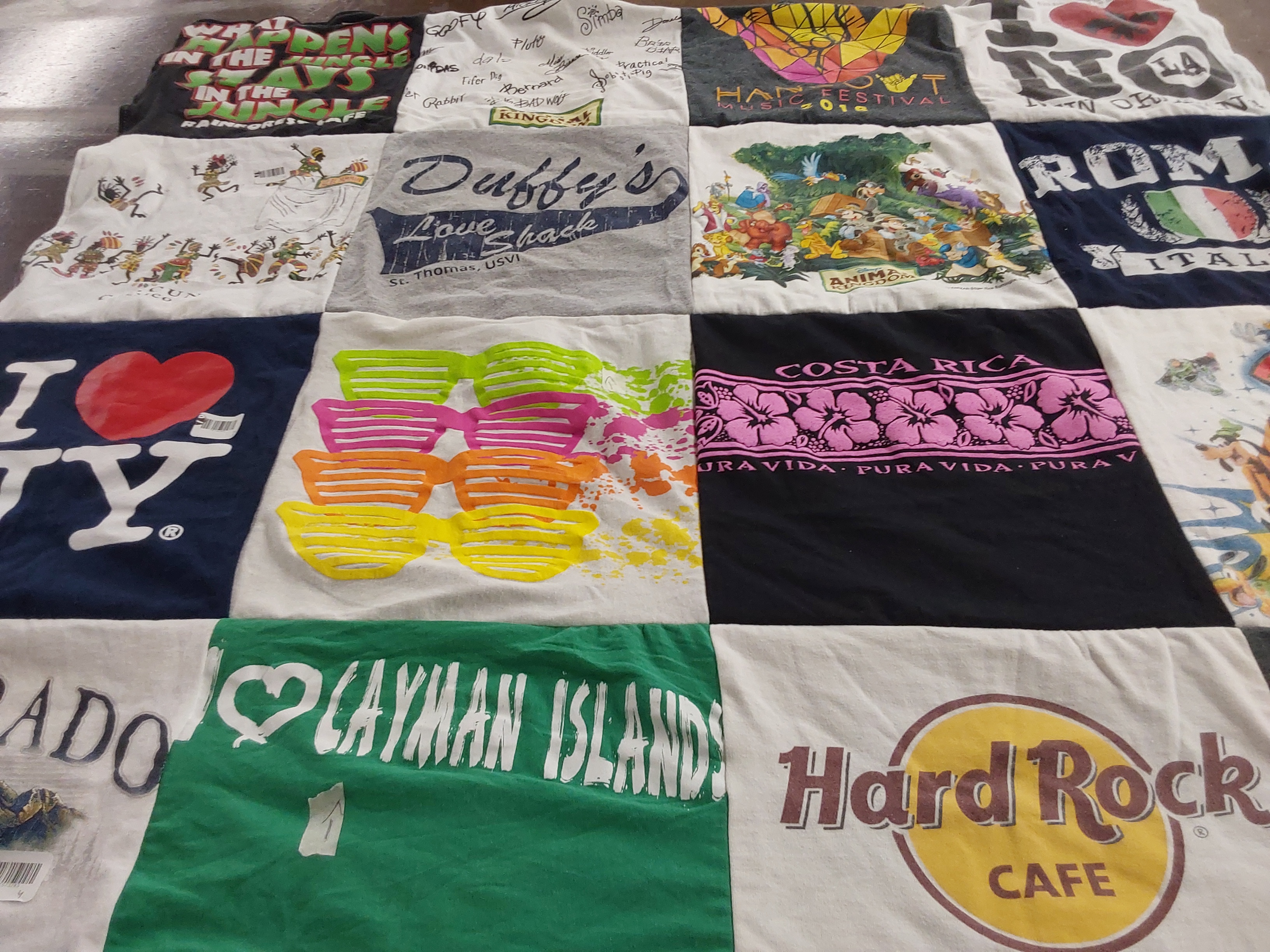 T-shirt quilt with travel, food themes by Deborah from LA