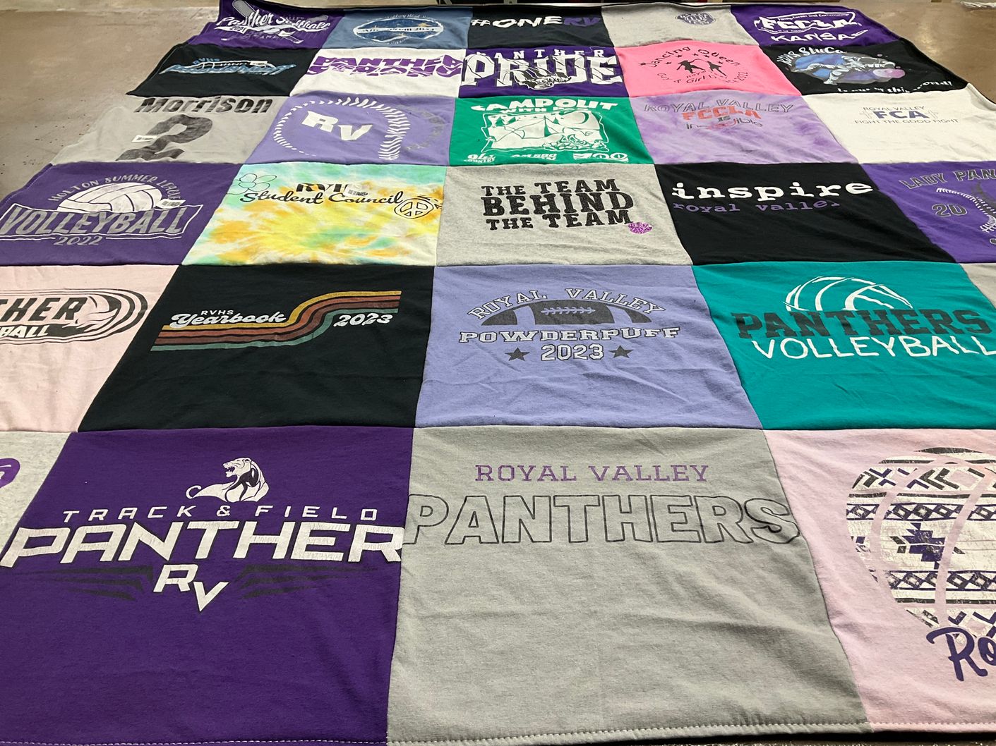 T-shirt quilt featuring royal valley panthers volleyball by Nicole from KS