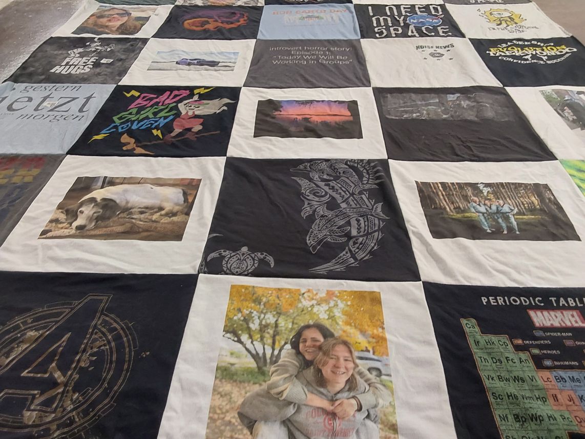 T-shirt quilt with animals, science themes by Angie from MN