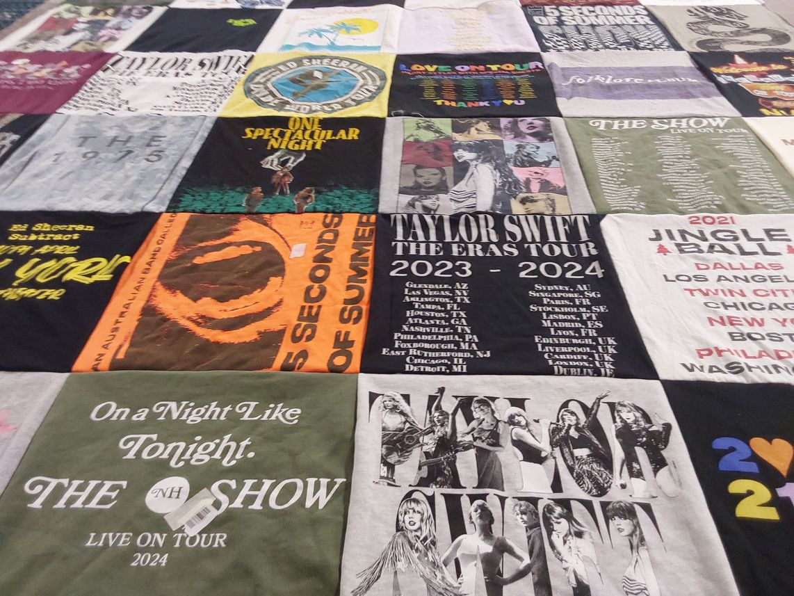 T-shirt quilt with music, concerts themes by Lauren from NJ