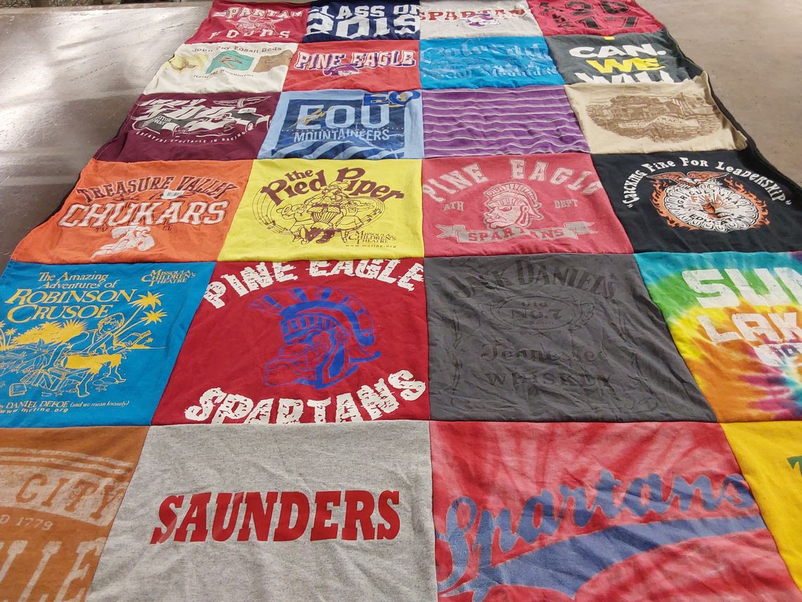 T-shirt quilt featuring pleasure valley chukars, pine eagle spartans by Sydney from OR