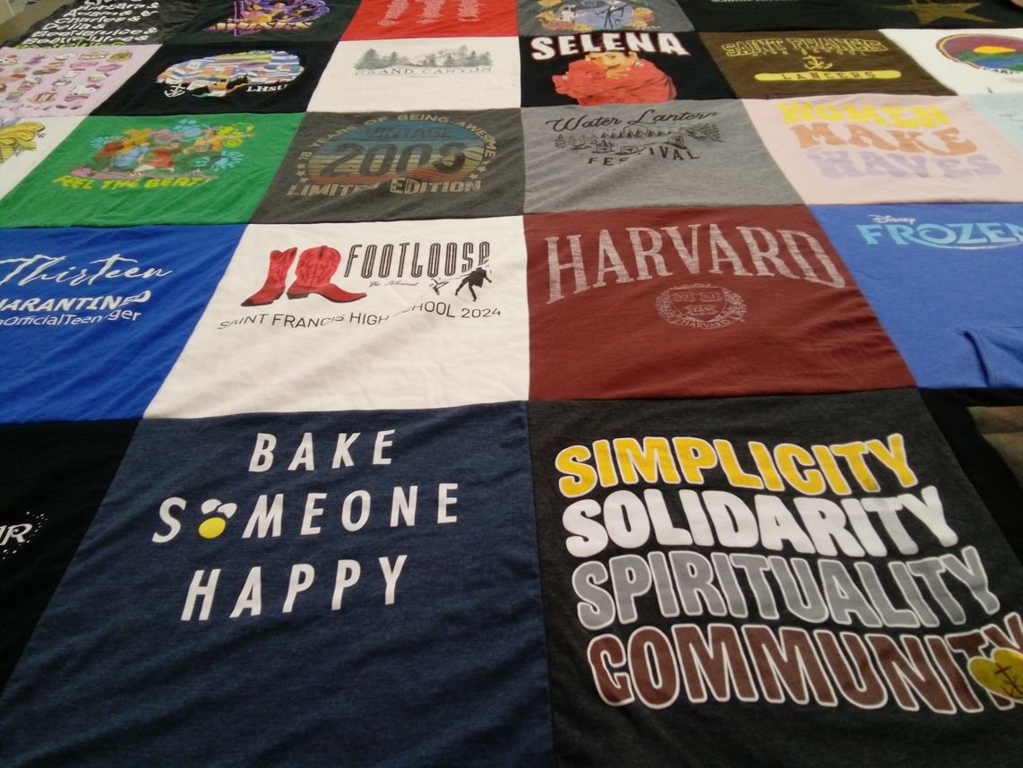 T-shirt quilt from harvard university, saint francis high school by Bella from CA