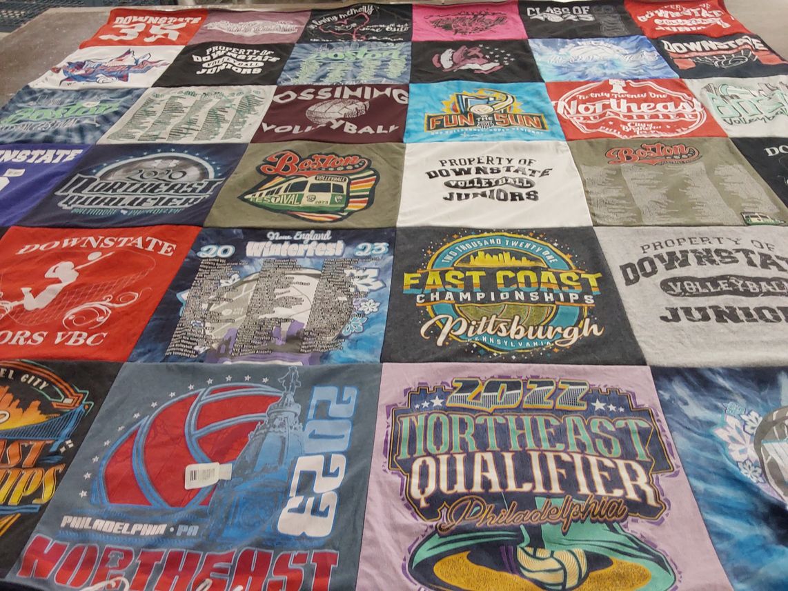 T-shirt quilt with sports, volleyball themes by Brian from NY