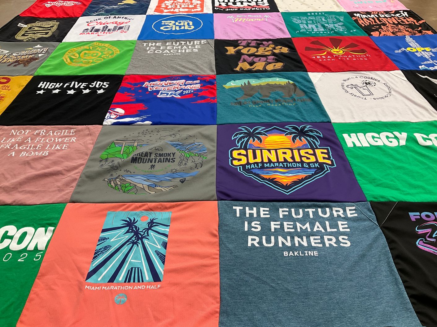 T-shirt quilt with running, marathons themes by Stephanie from FL