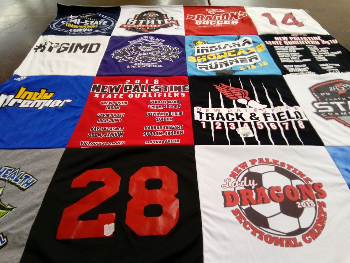 T-shirt quilt featuring new palestine lady dragons by Yvonne from IN