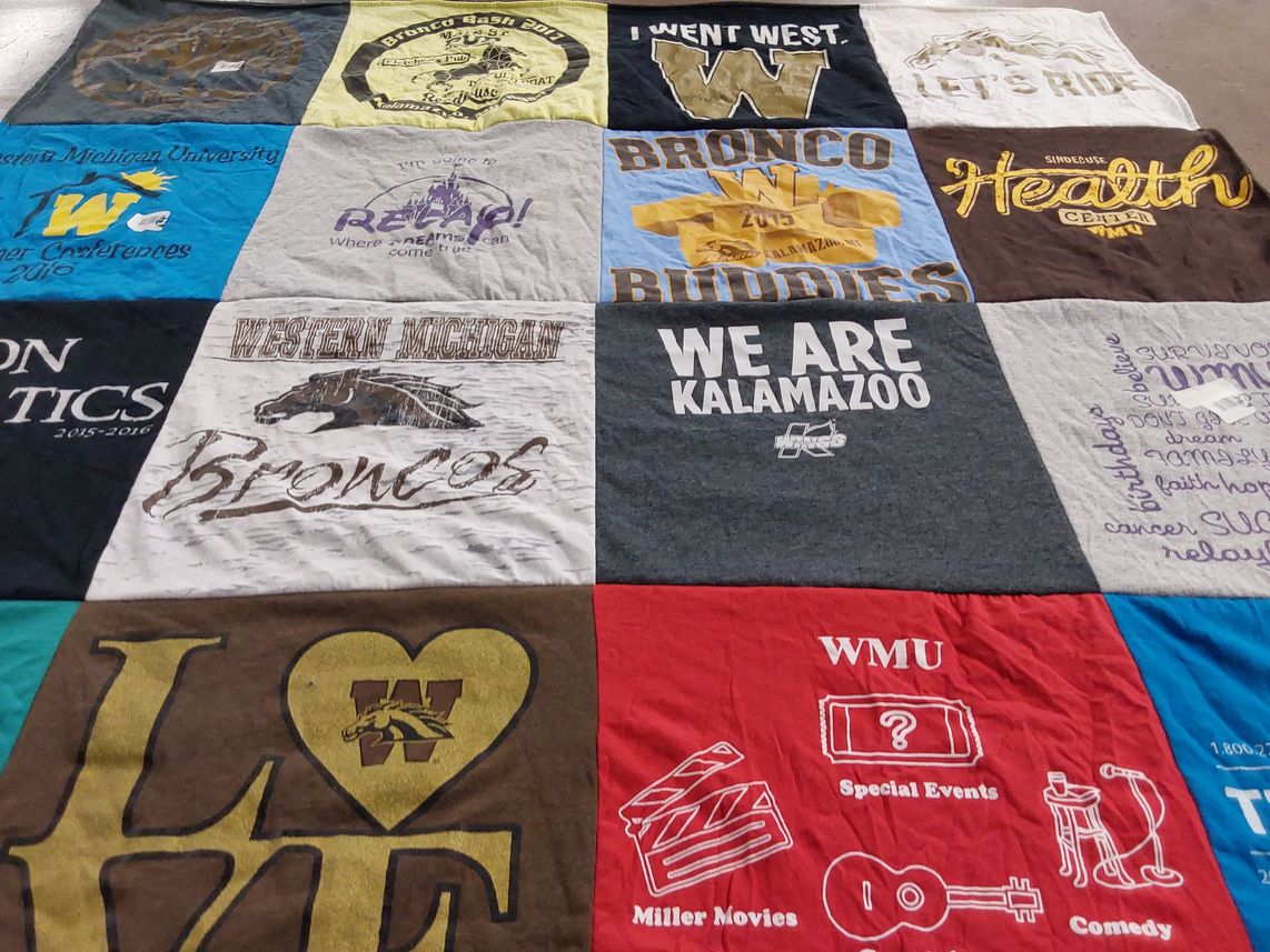 T-shirt quilt featuring western michigan university broncos by Breanna from MI