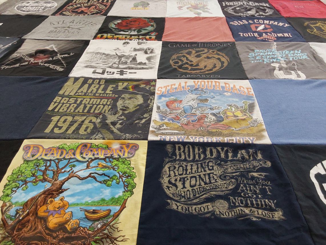 T-shirt quilt with music, bands themes by Pam from NY