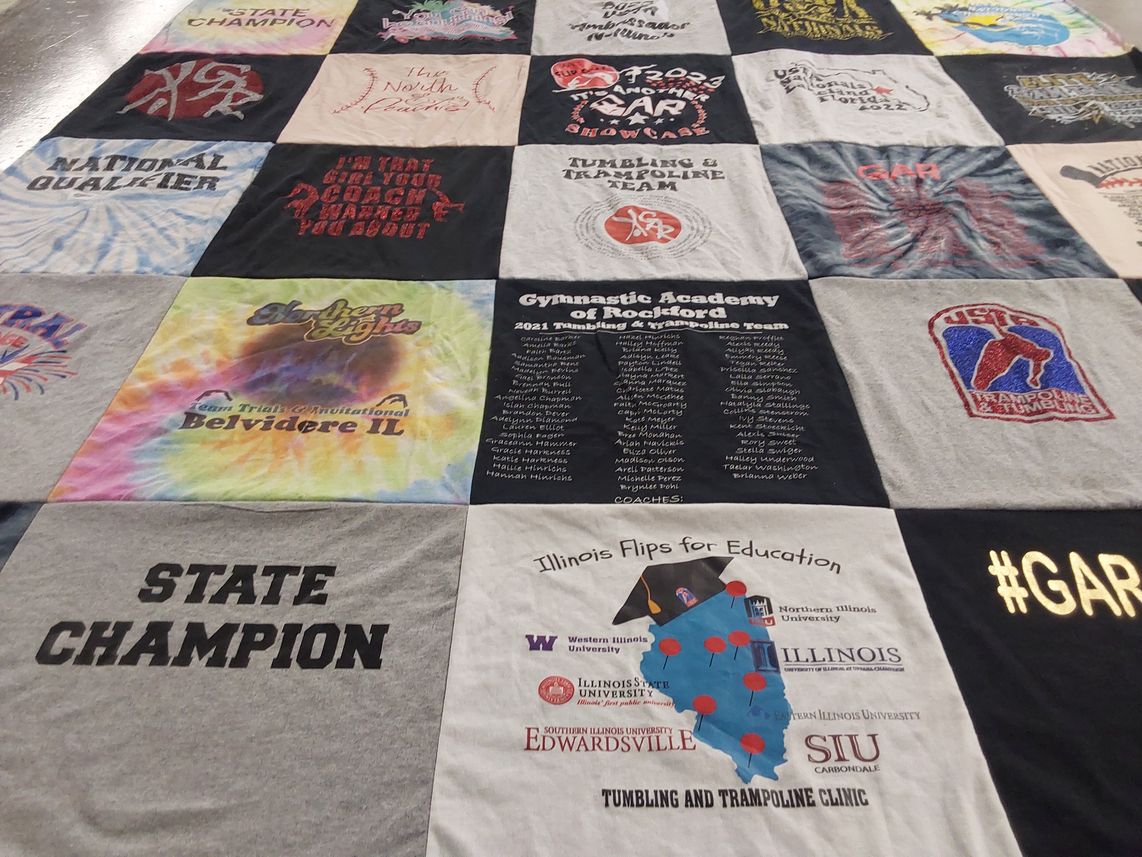 T-shirt quilt featuring gymnastics academy of rockford by JILIAN from IL