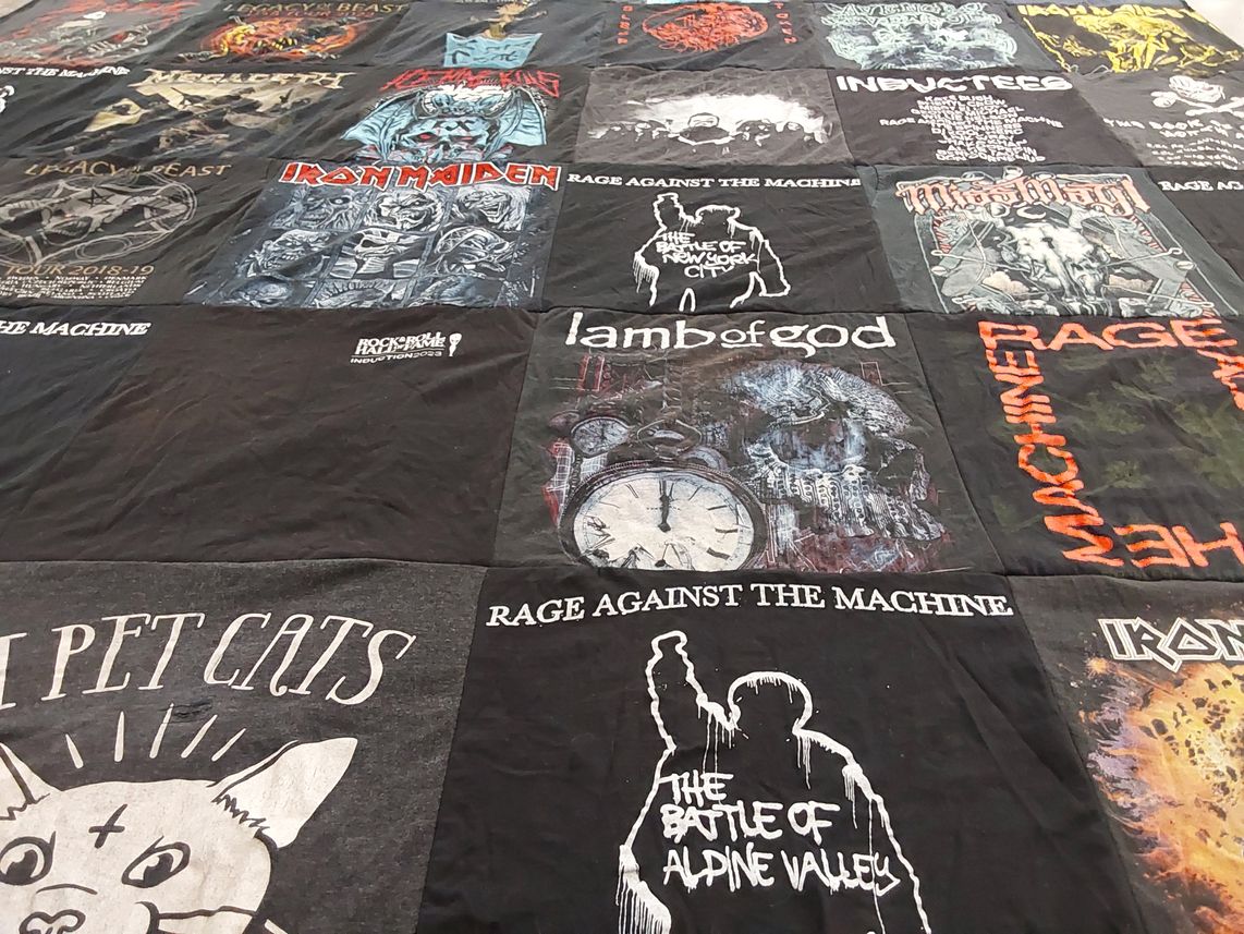 T-shirt quilt with music, rock themes by JOSHUA from IN
