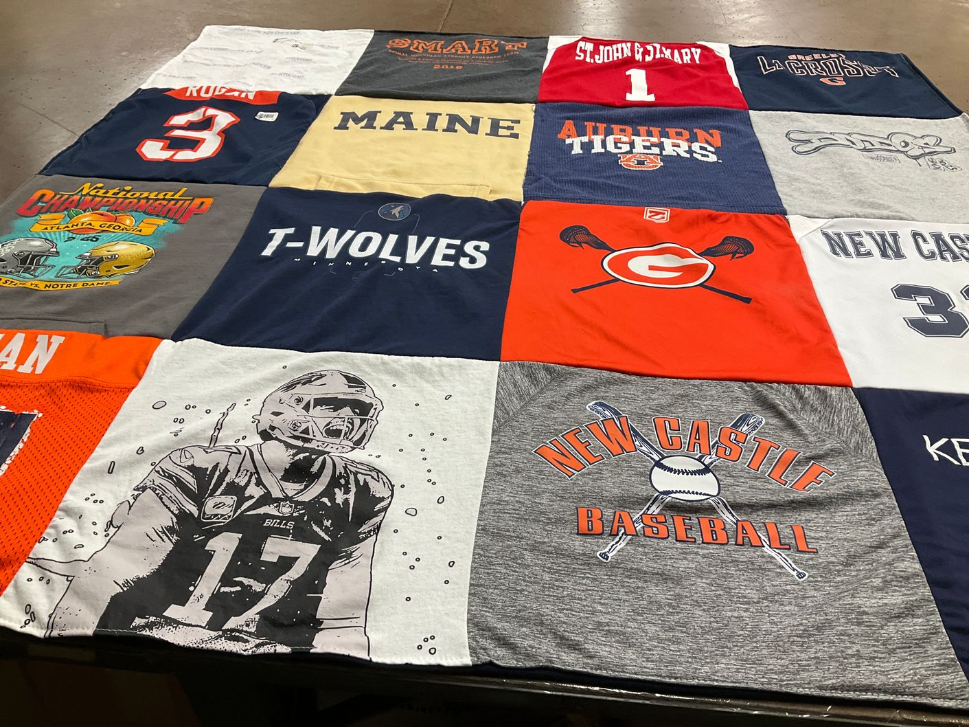 T-shirt quilt featuring new castle baseball, auburn tigers by Jeanine from NY