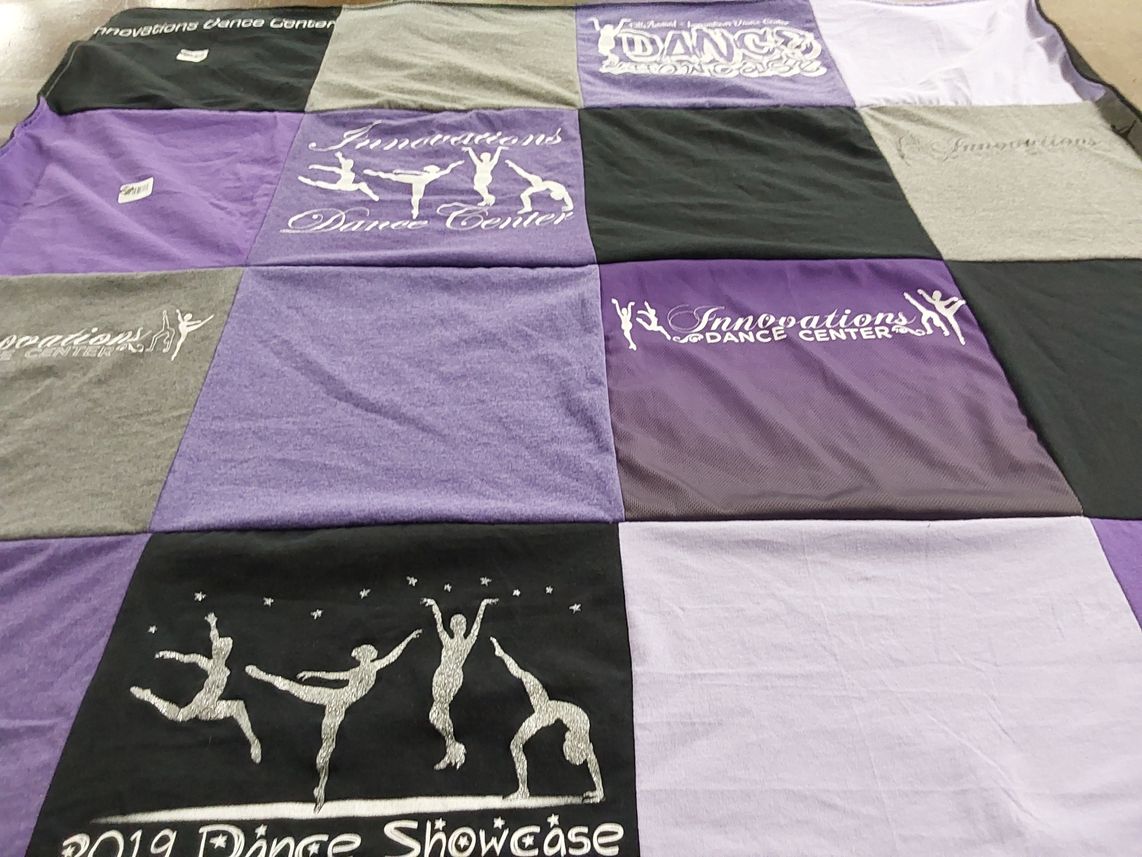 T-shirt quilt with dance themes by Jesslyn from PA