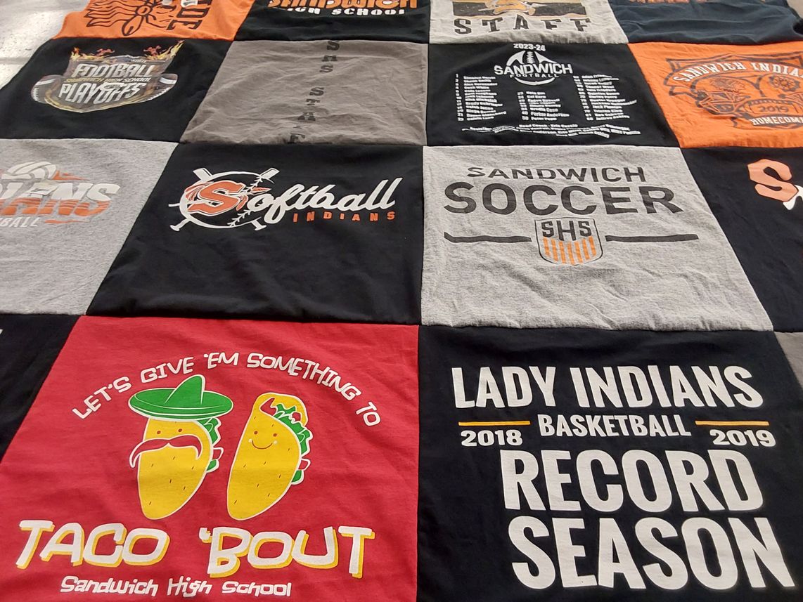 T-shirt quilt featuring sandwich high school football, sandwich high school softball by Madeline from IL