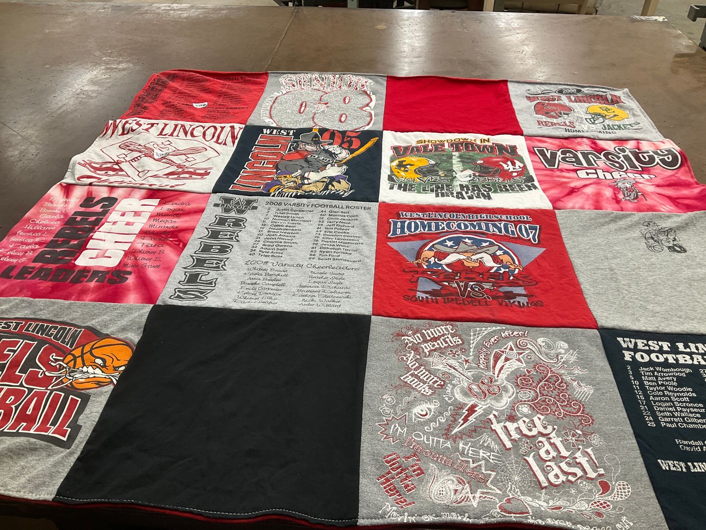 T-shirt quilt featuring west lincoln rebels by Kim from NC