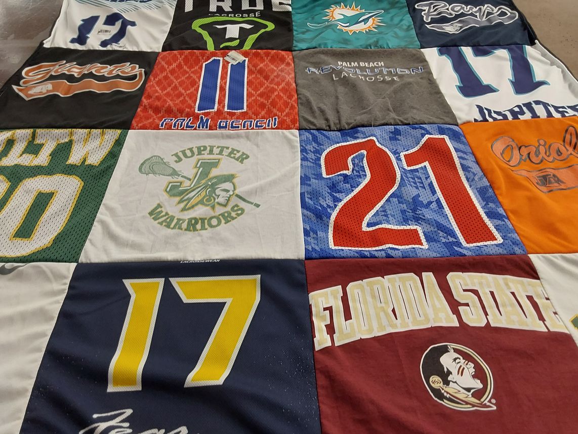 T-shirt quilt featuring jupiter warriors by Erika from FL