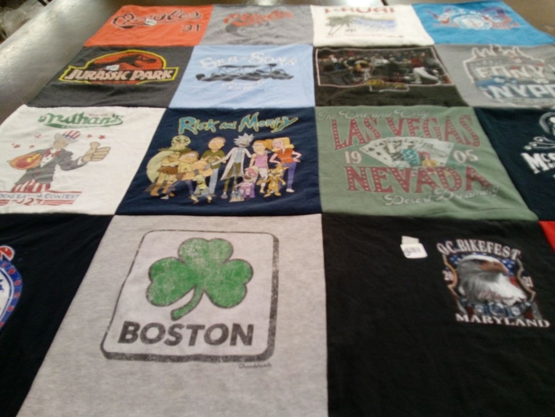 T-shirt quilt with movies, comedy themes by Justin from NJ