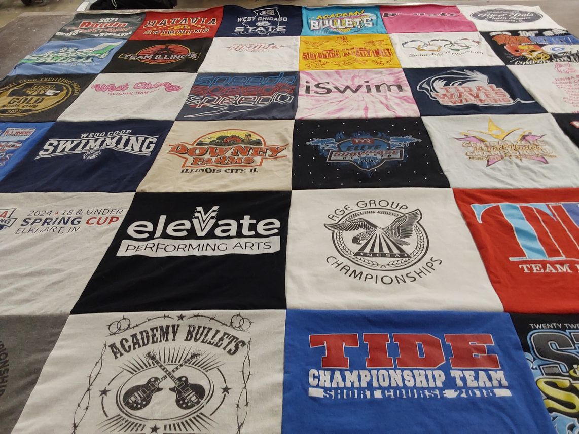 T-shirt quilt featuring academy bullets, west chicago swimming by Melissa from IL