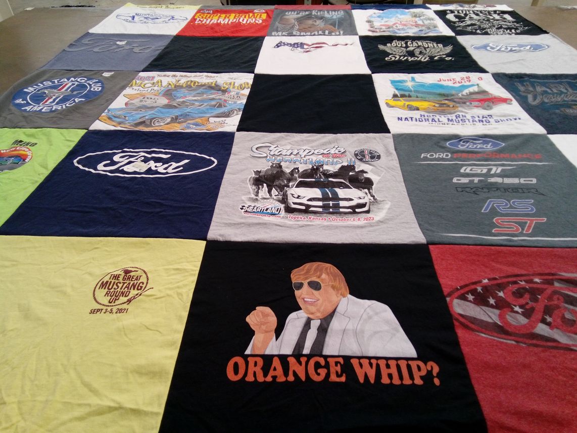 T-shirt quilt with cars, ford mustang themes by Charles from AZ
