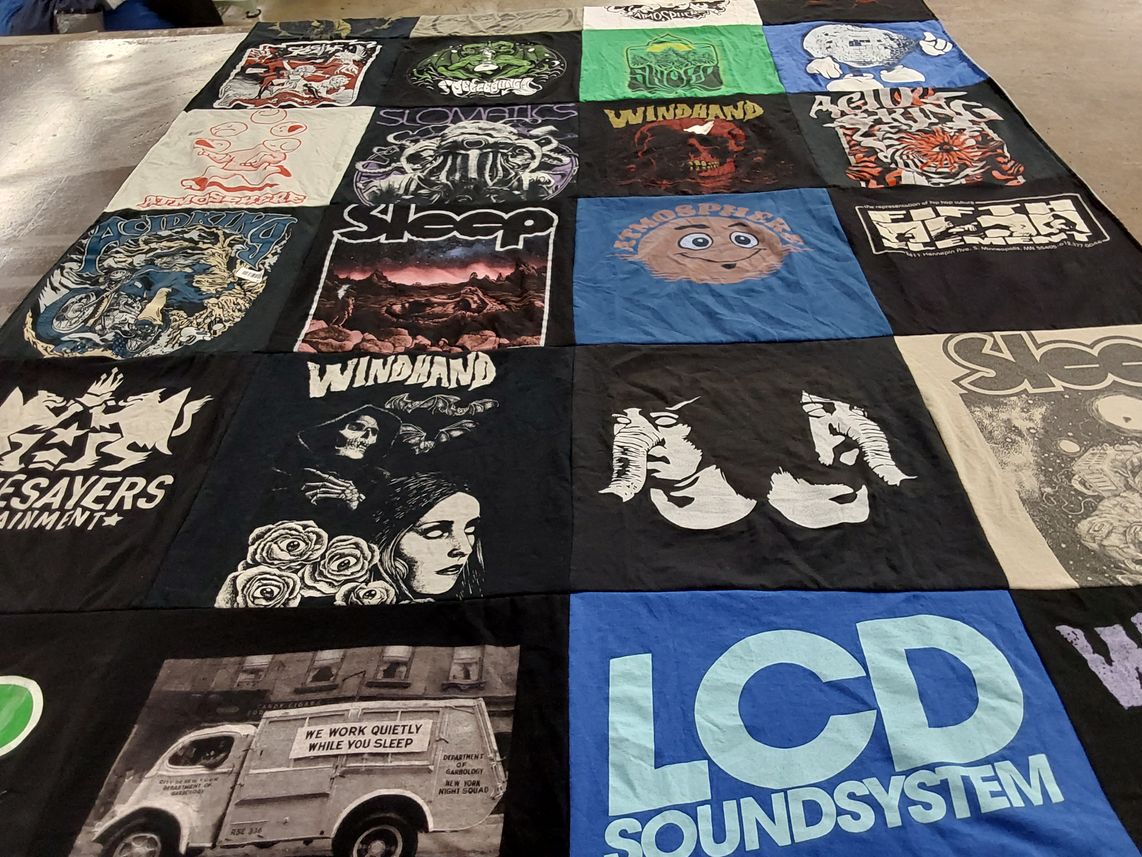 T-shirt quilt with music, rock themes by Andrew from WA