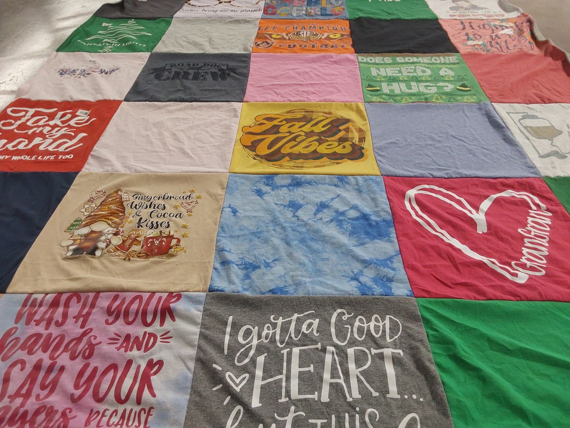 T-shirt quilt with crafting, holiday themes by Bridget from AL