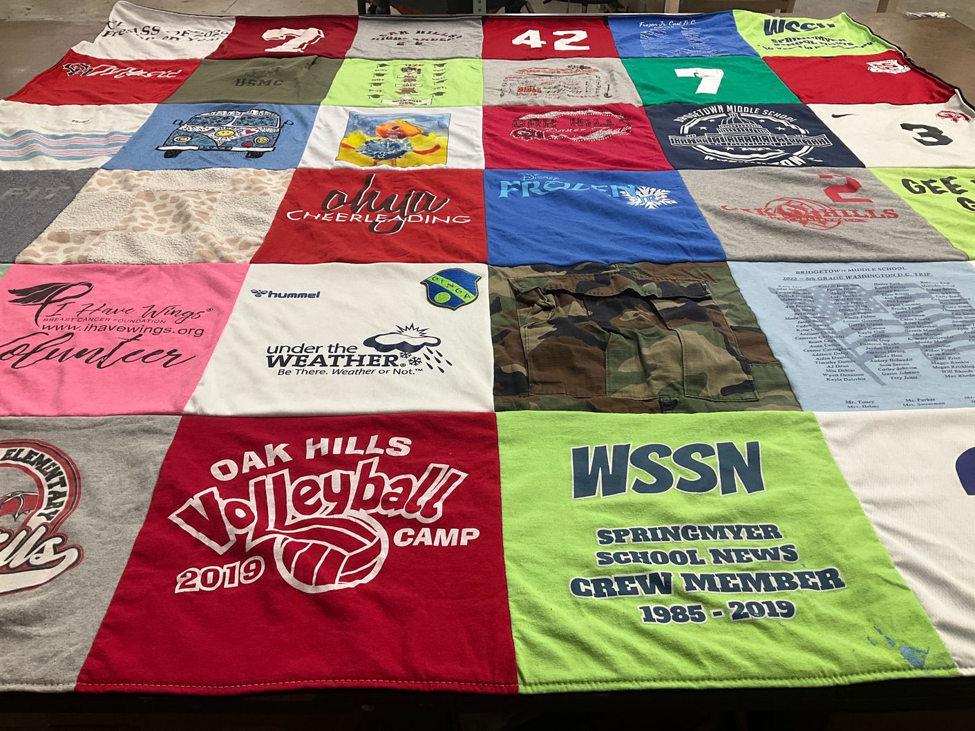 T-shirt quilt from oak hills high school, bridgetown middle school by Linda from OH