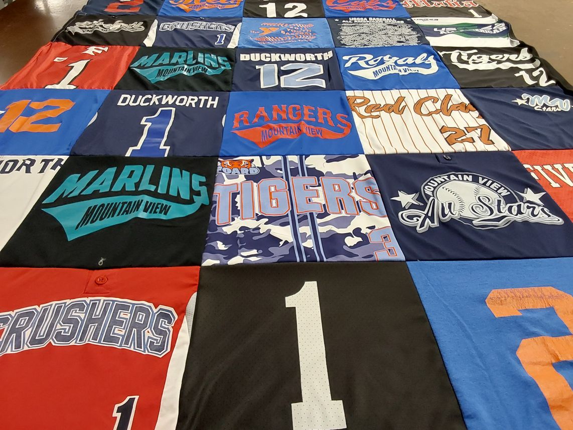 T-shirt quilt featuring mountain view marlins, mountain view tigers by Karen from NC