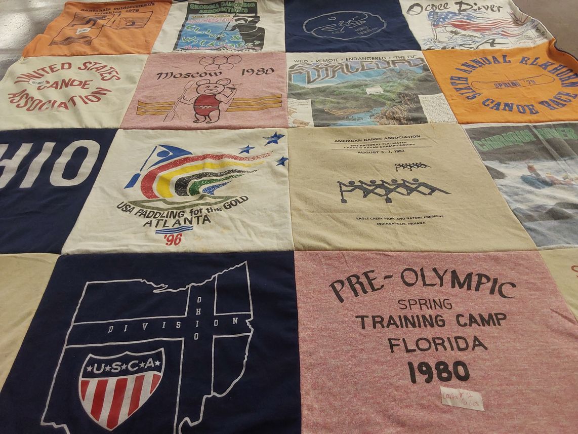 T-shirt quilt with canoeing, paddling themes by Brad from IN