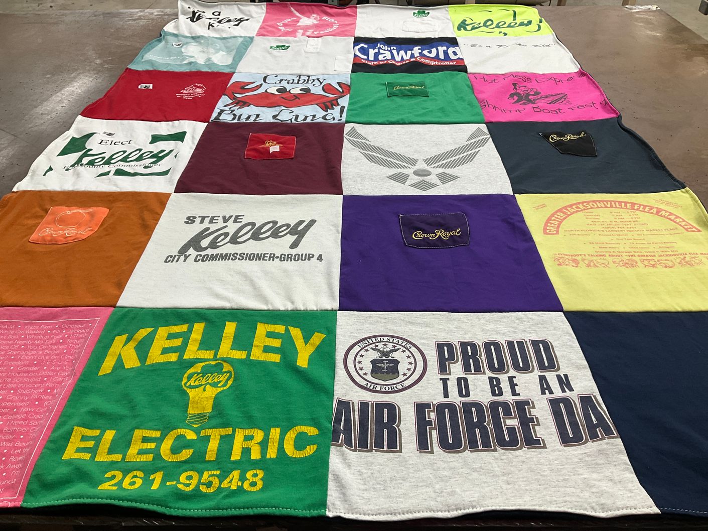 T-shirt quilt with politics, local businesses themes by The from FL