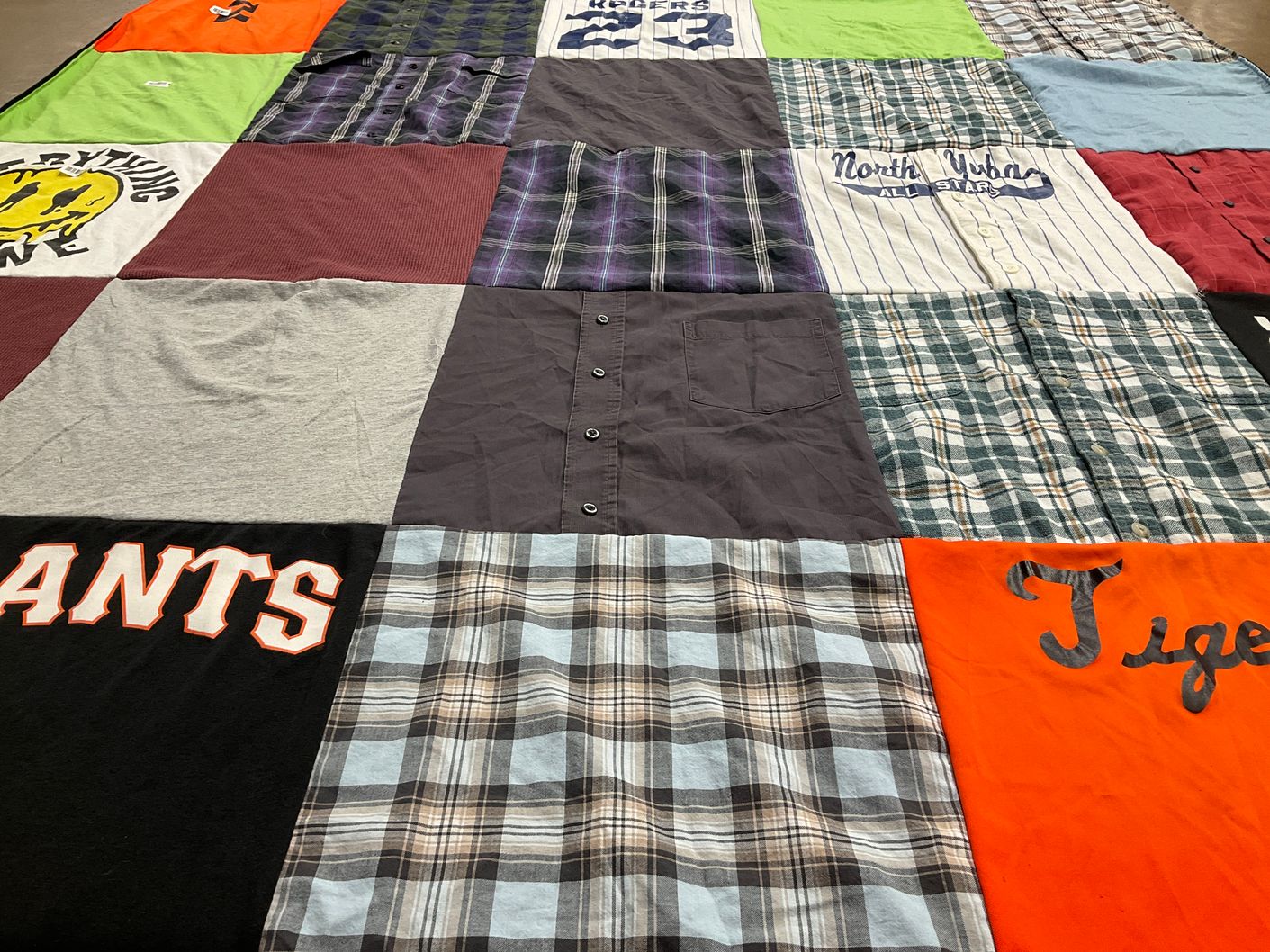 T-shirt quilt featuring giants, tigers by Brenda from CA